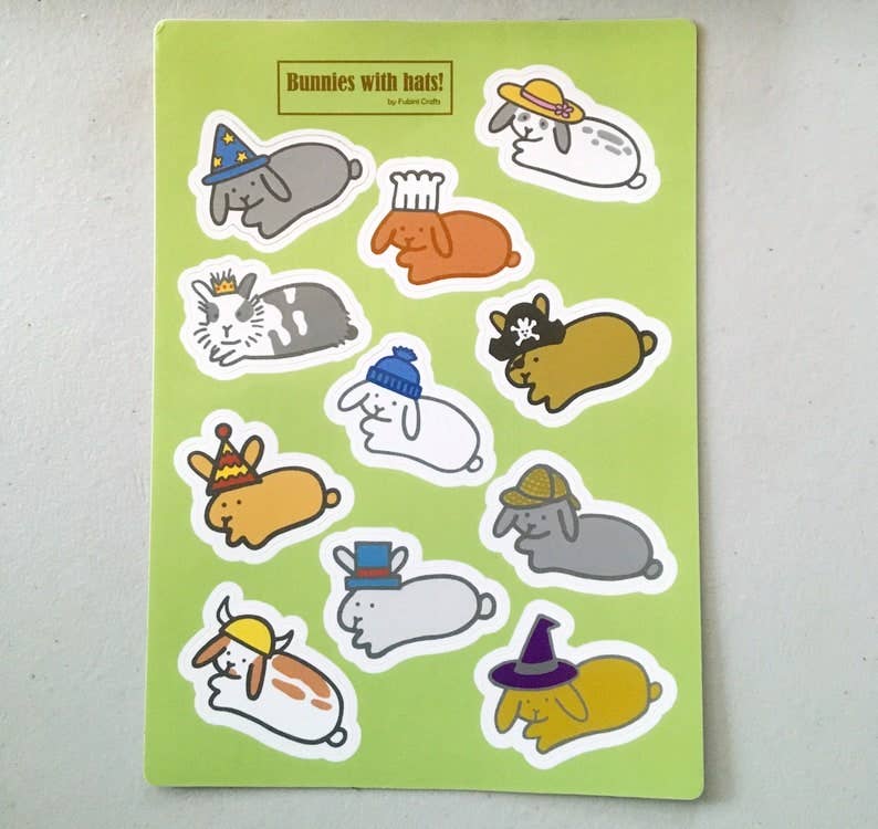 Bunnies with Hats | Sticker Sheet