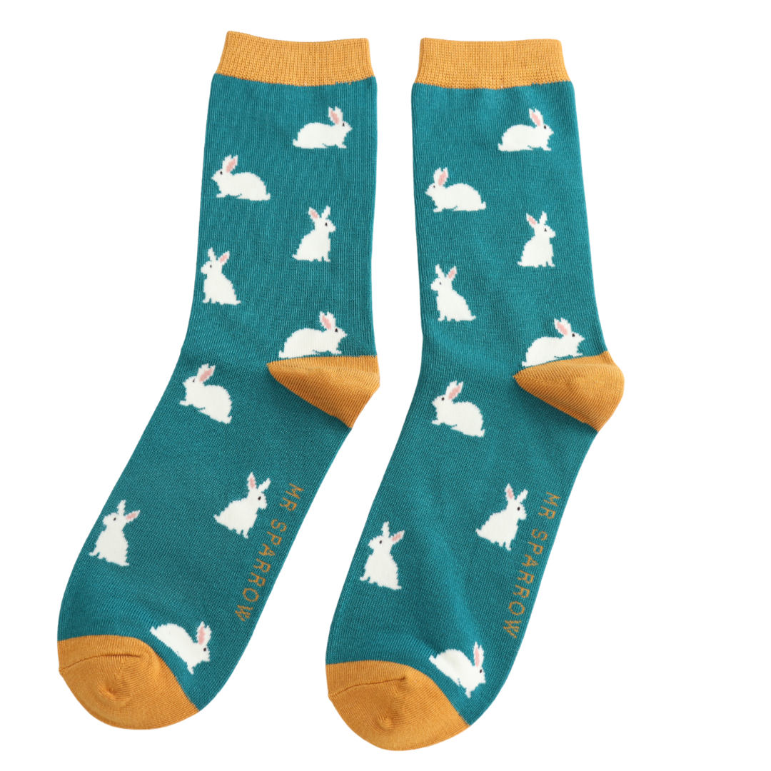 Bamboo Rabbit Ankle Socks | Navy, Teal, Green | Size 7-11