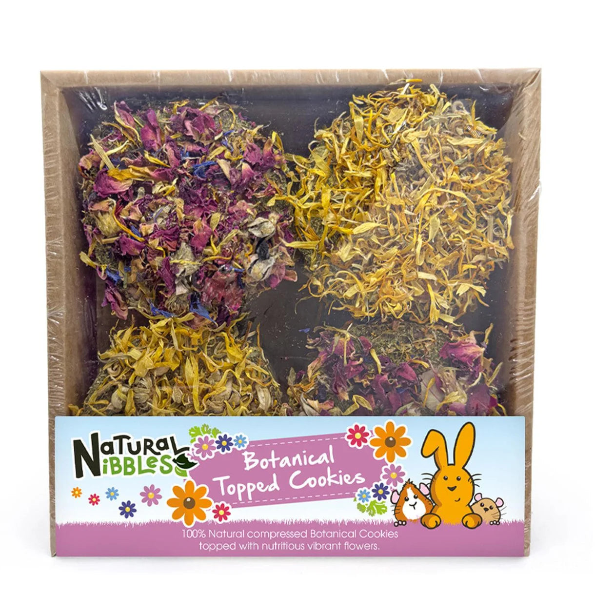 Natural Nibbles | Botanical Topped Cookie | 4 pack Rabbit Treats