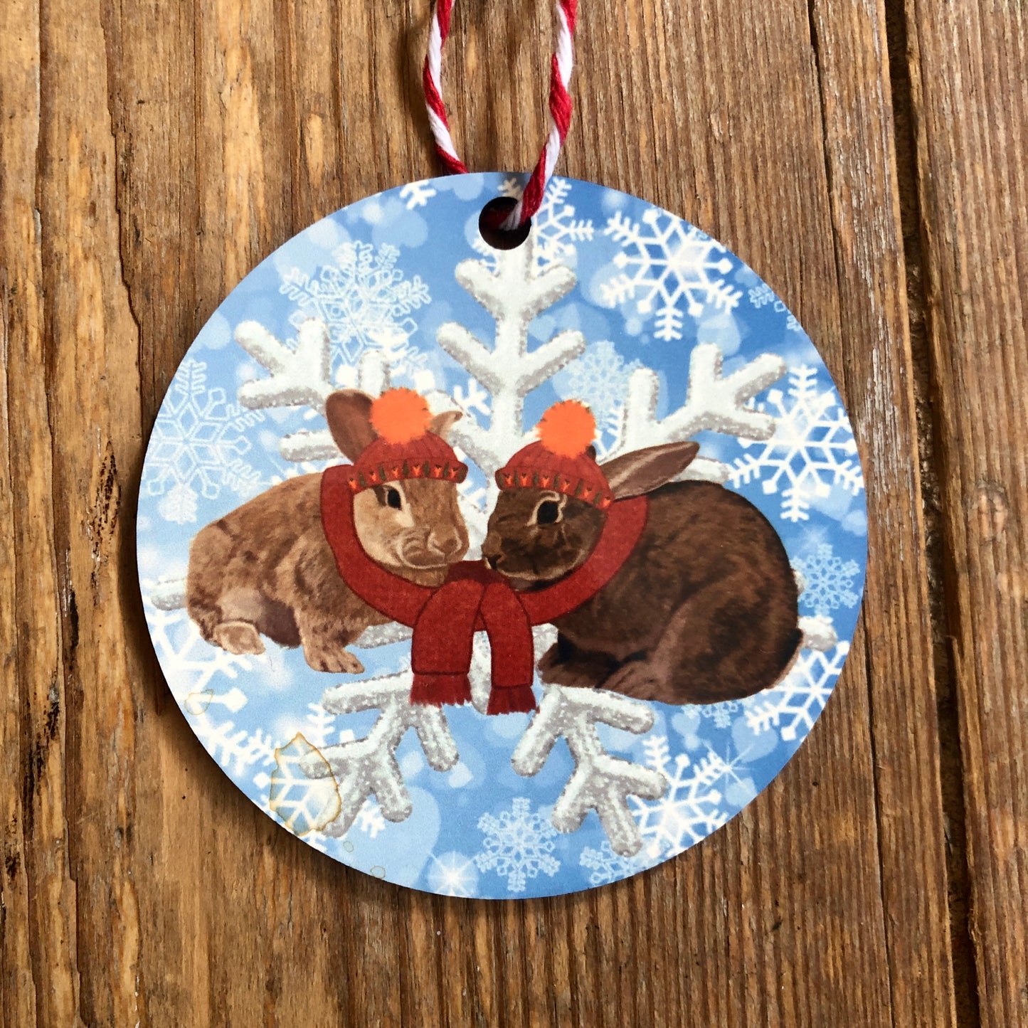 Snow Day Rabbits | Tree Decorations Wooden and Glass