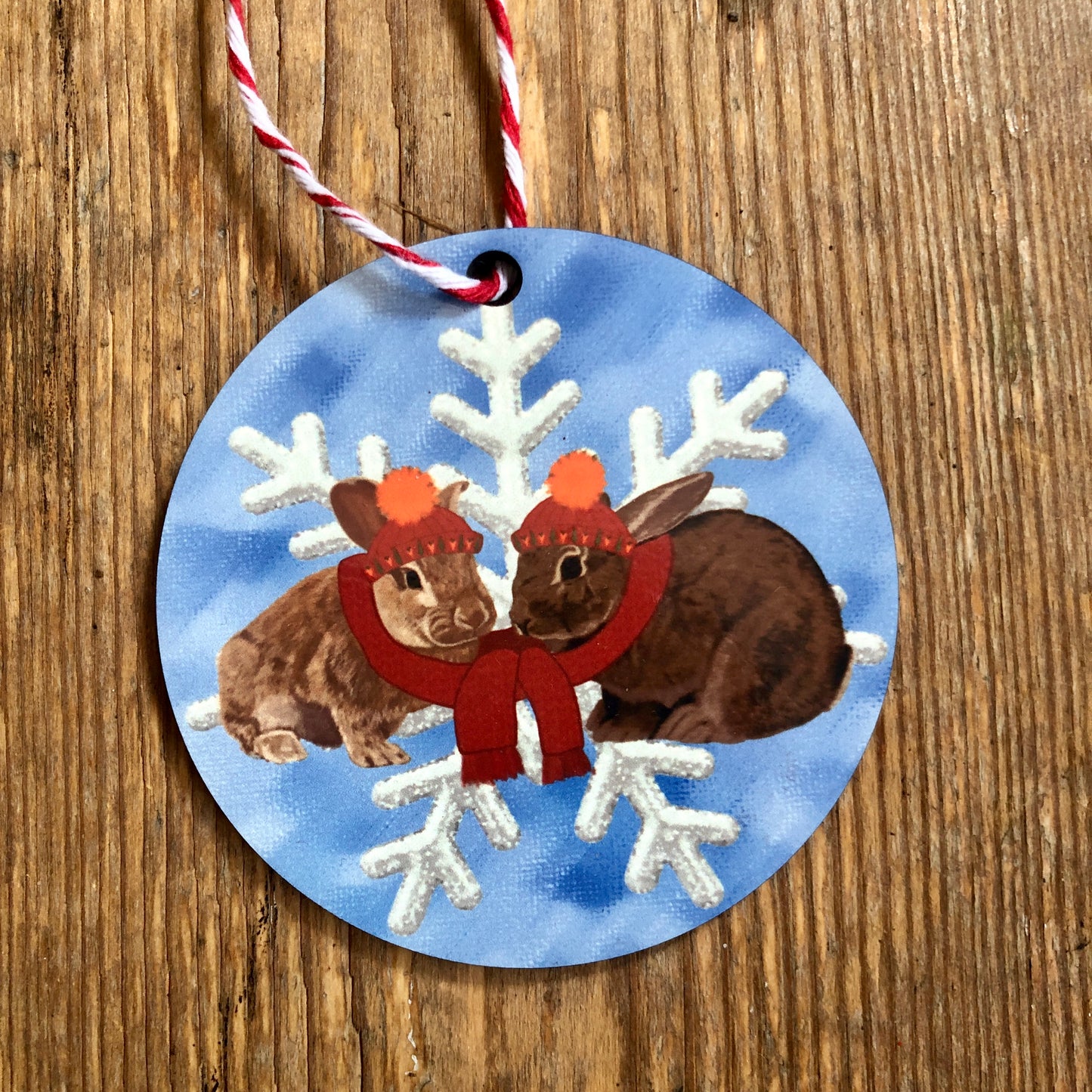 Snow Day Rabbits | Tree Decorations Wooden and Glass