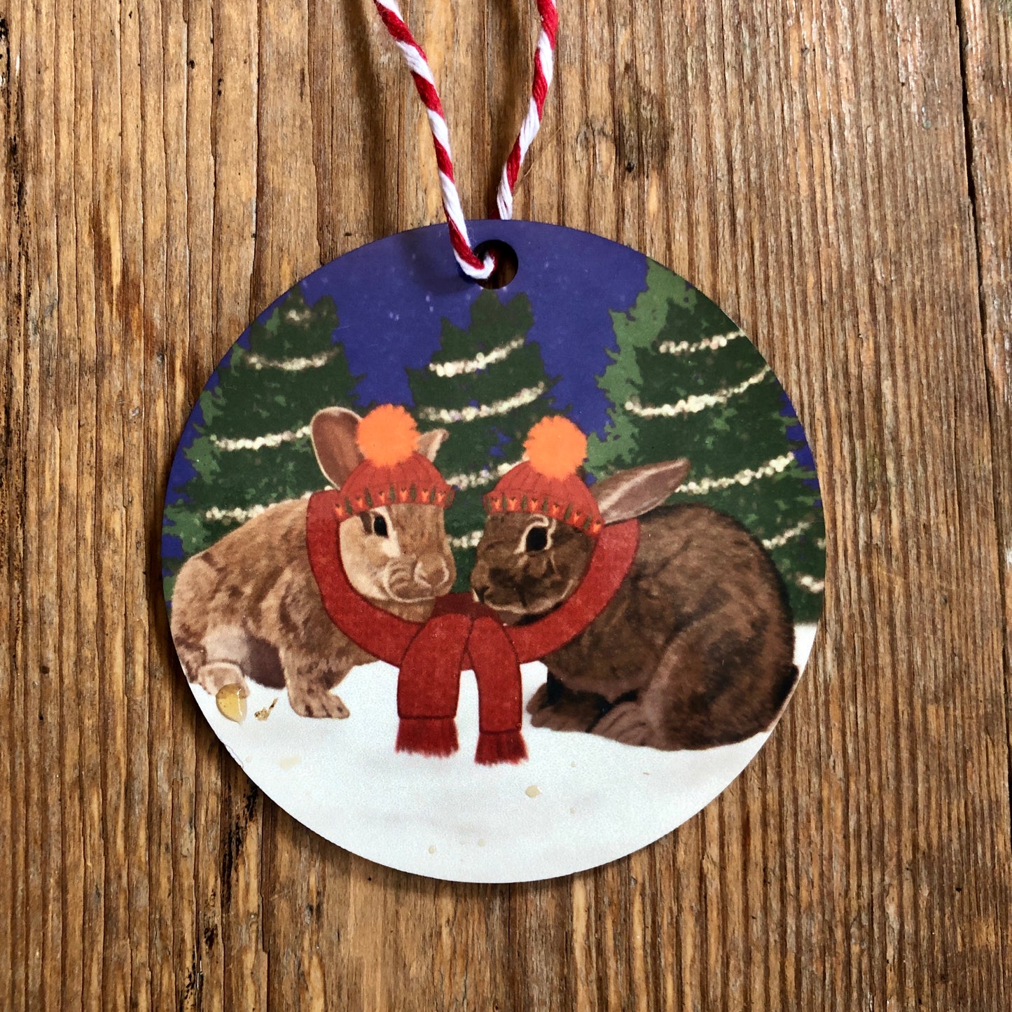 Snow Day Rabbits | Tree Decorations Wooden and Glass