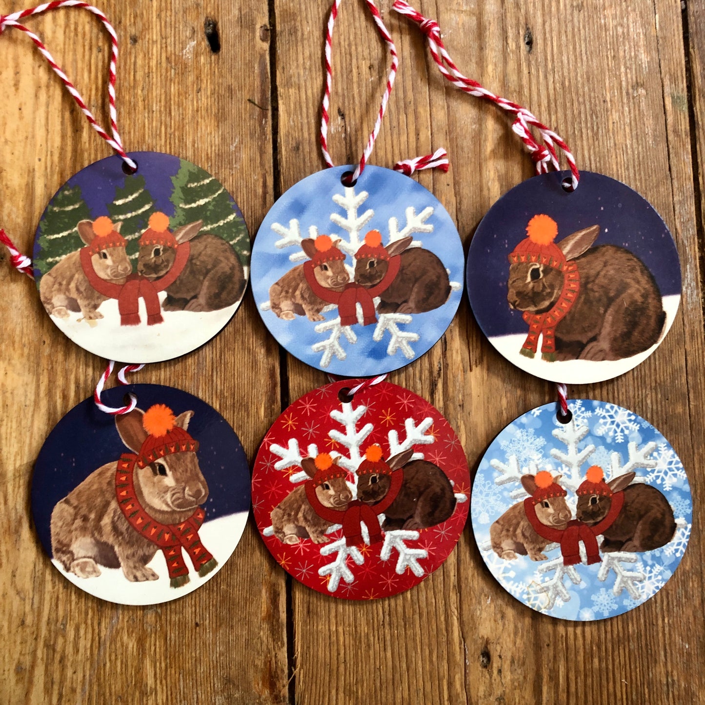 Snow Day Rabbits | Tree Decorations Wooden and Glass