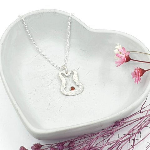 Open Bunny Silhouette Necklace with gemstone tail