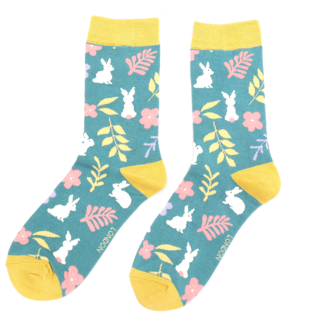 Bamboo Floral Bunny Socks | Size 3-7