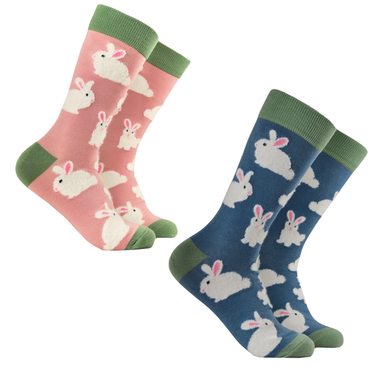 Fluffy Bunny Socks | Pink & Blue | Size 4-8 & 9-12