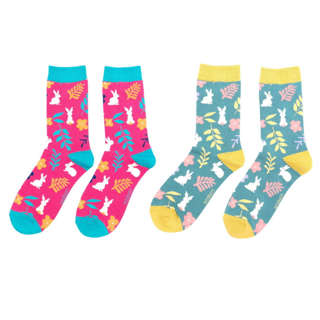 Bamboo Floral Bunny Socks | Size 3-7