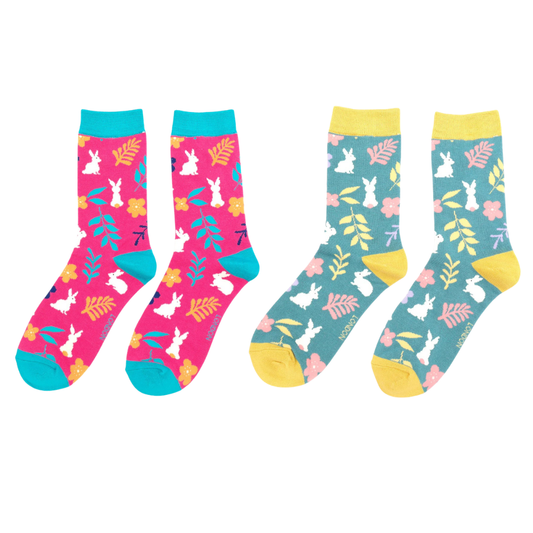 Bamboo Floral Bunny Socks | Size 3-7