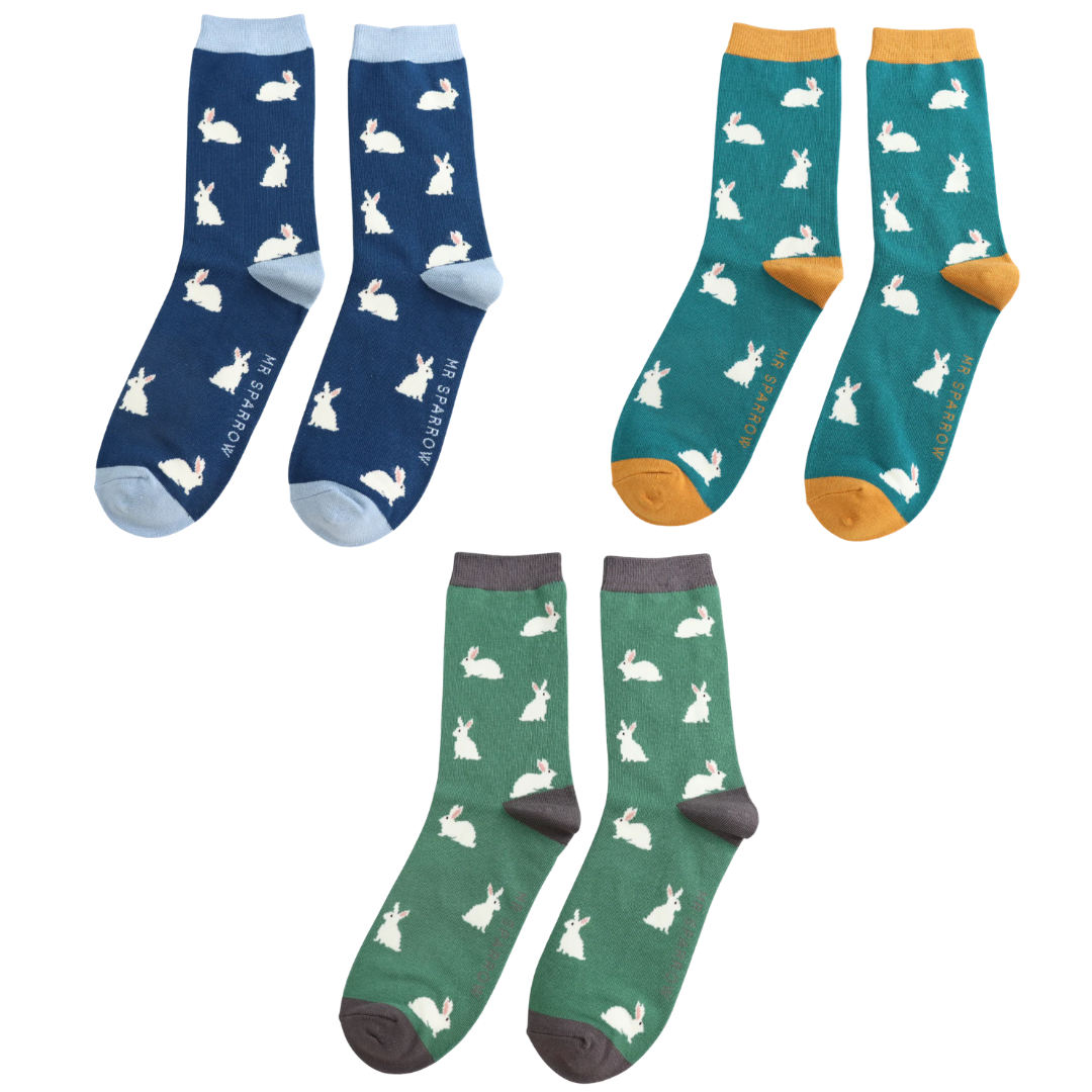 Bamboo Rabbit Ankle Socks | Navy, Teal, Green | Size 7-11
