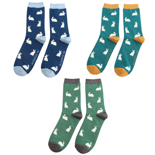 Bamboo Rabbit Ankle Socks | Navy, Teal, Green | Size 7-11