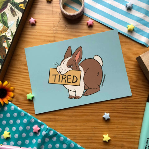 Tired Rabbit Postcard