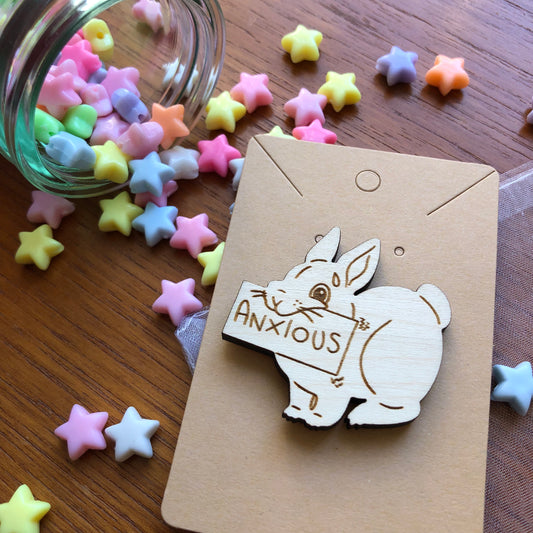 Anxious Bunny | Wooden Pin Badge