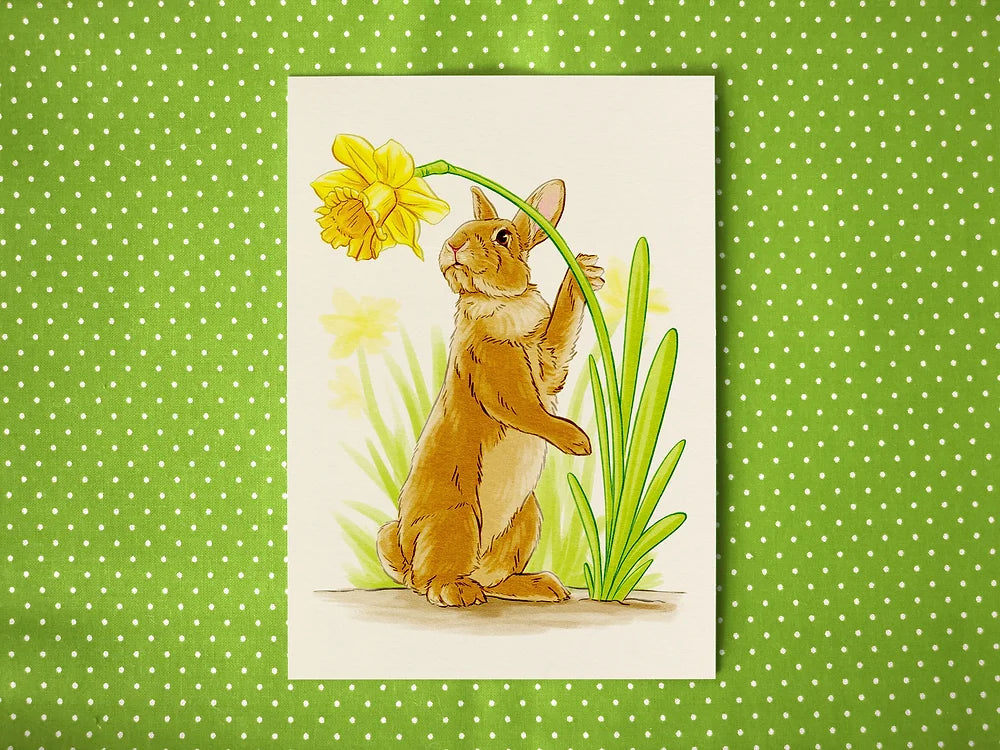 Daffodil Bunny Art Print and Postcard – Rabbit Retail