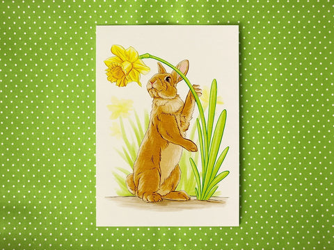 Daffodil Bunny Art Print and Postcard