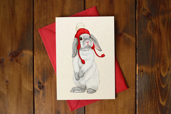 Rabbit in Winter Hat Postcard and Greeting Card