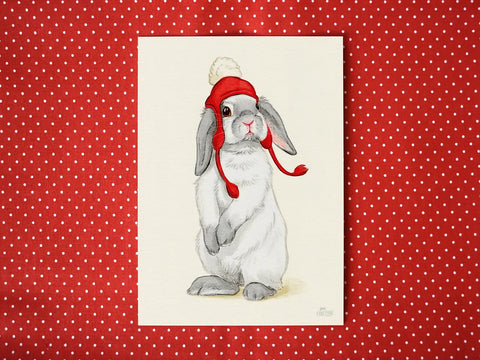 Rabbit in Winter Hat Postcard and Greeting Card
