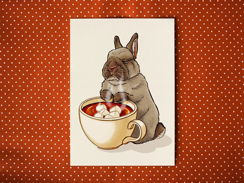 Rabbit's Hot Chocolate Postcard and Greeting Card