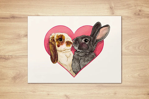 Kissing Bunnies Postcard & Art Print