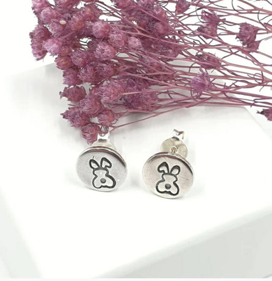 Floofy Bunny Silver Stud Earrings