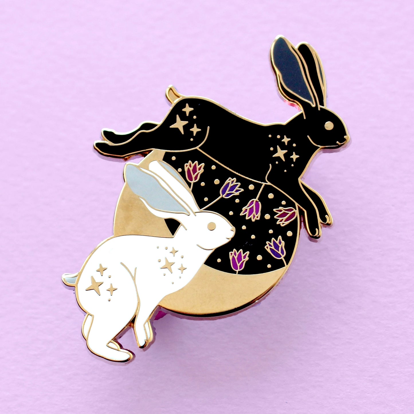 Hares and Moon Enamel Pin