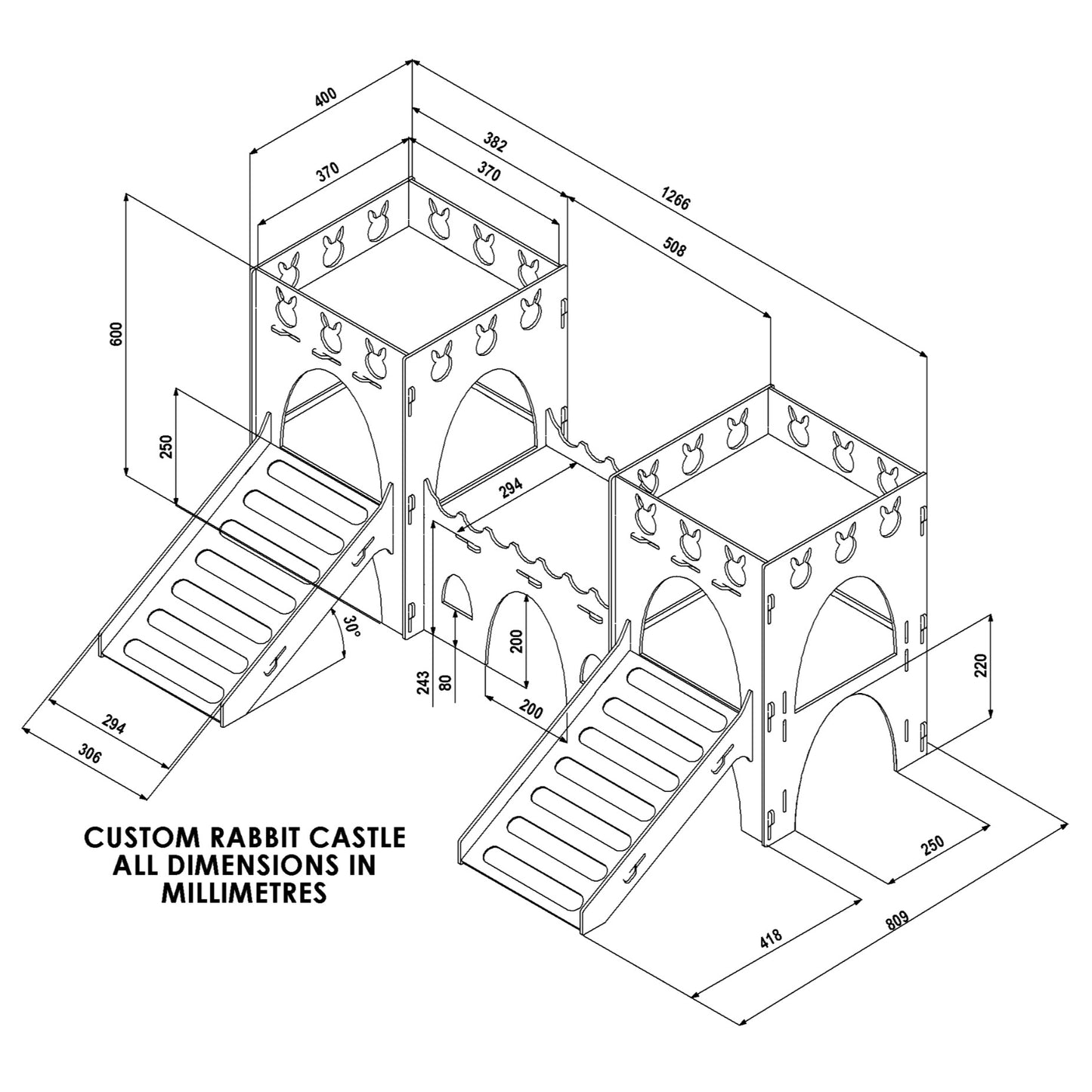 Two Turret Rabbit Cutout Castle | Wooden Rabbit Castle
