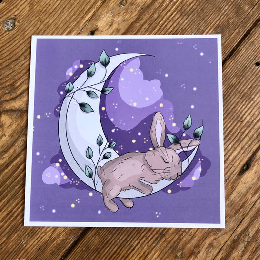 Sleepy Moon Bun Art Print