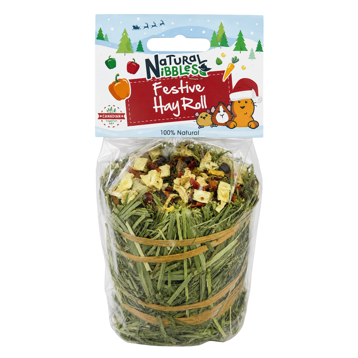 Natural Nibbles | Festive Timothy Hay Roll | Bell Pepper and Parsnip