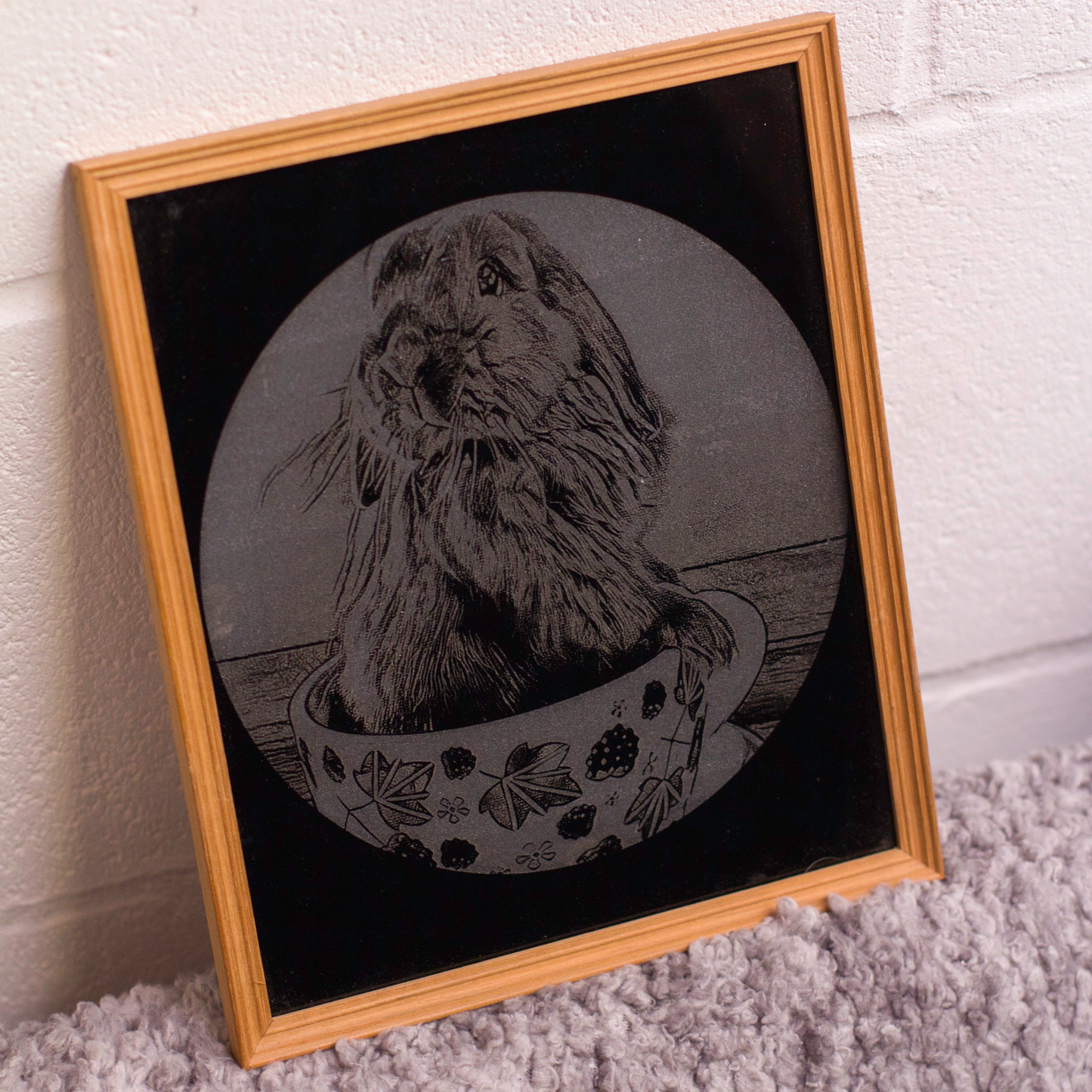 Custom Glass Etched Rabbit Portraits