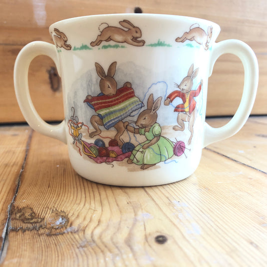 Royal Doulton Bunnykins - Knitting - 2 Handle Cup - 1936