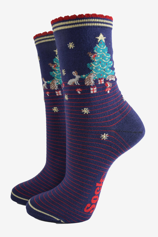 Rabbit and Woodland Animals Christmas Socks | Size 3-7