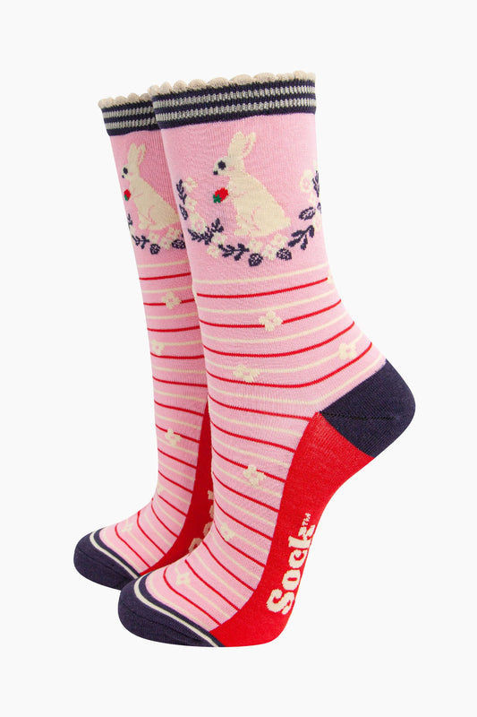 Rabbit Strawberry Wreath Socks | Size 3-7