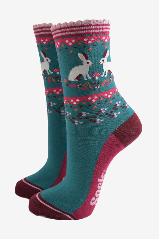 Rabbit Wreath Toadstool Socks | Size 3-7