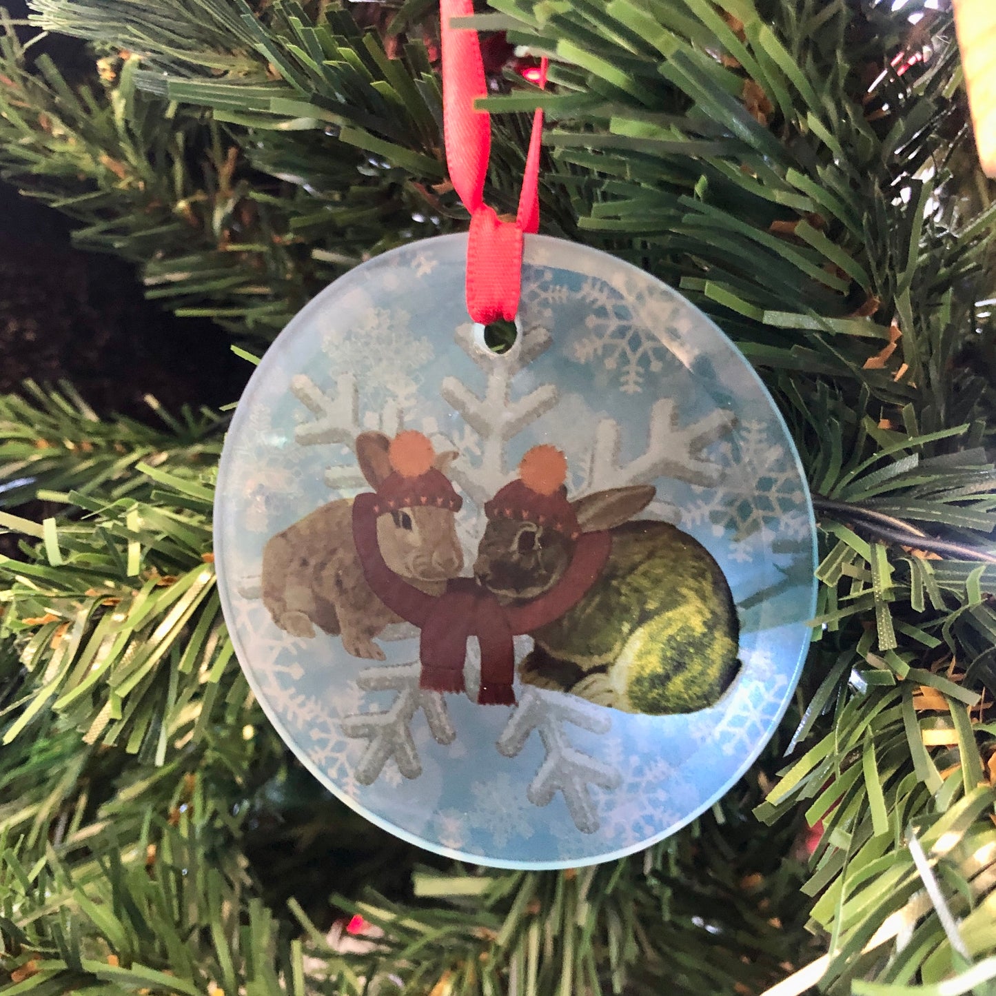 Snow Day Rabbits | Tree Decorations Wooden and Glass