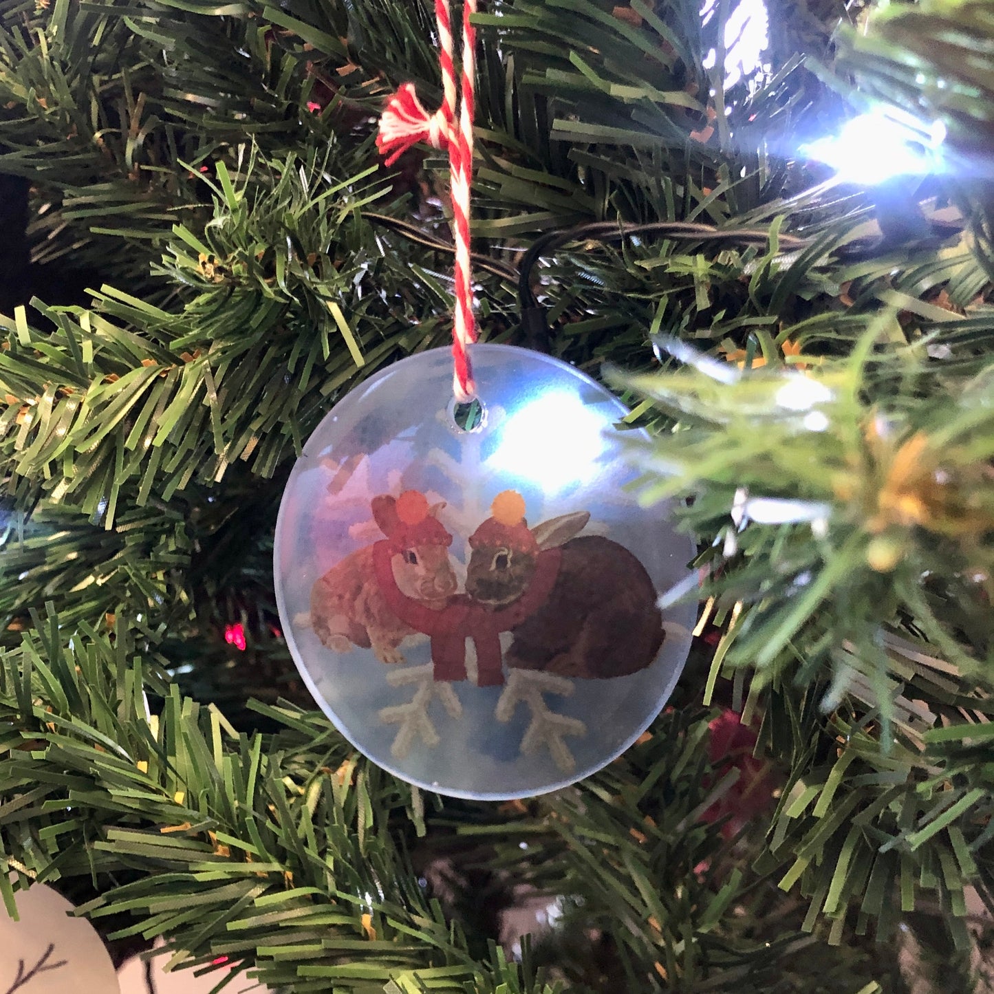 Snow Day Rabbits | Tree Decorations Wooden and Glass