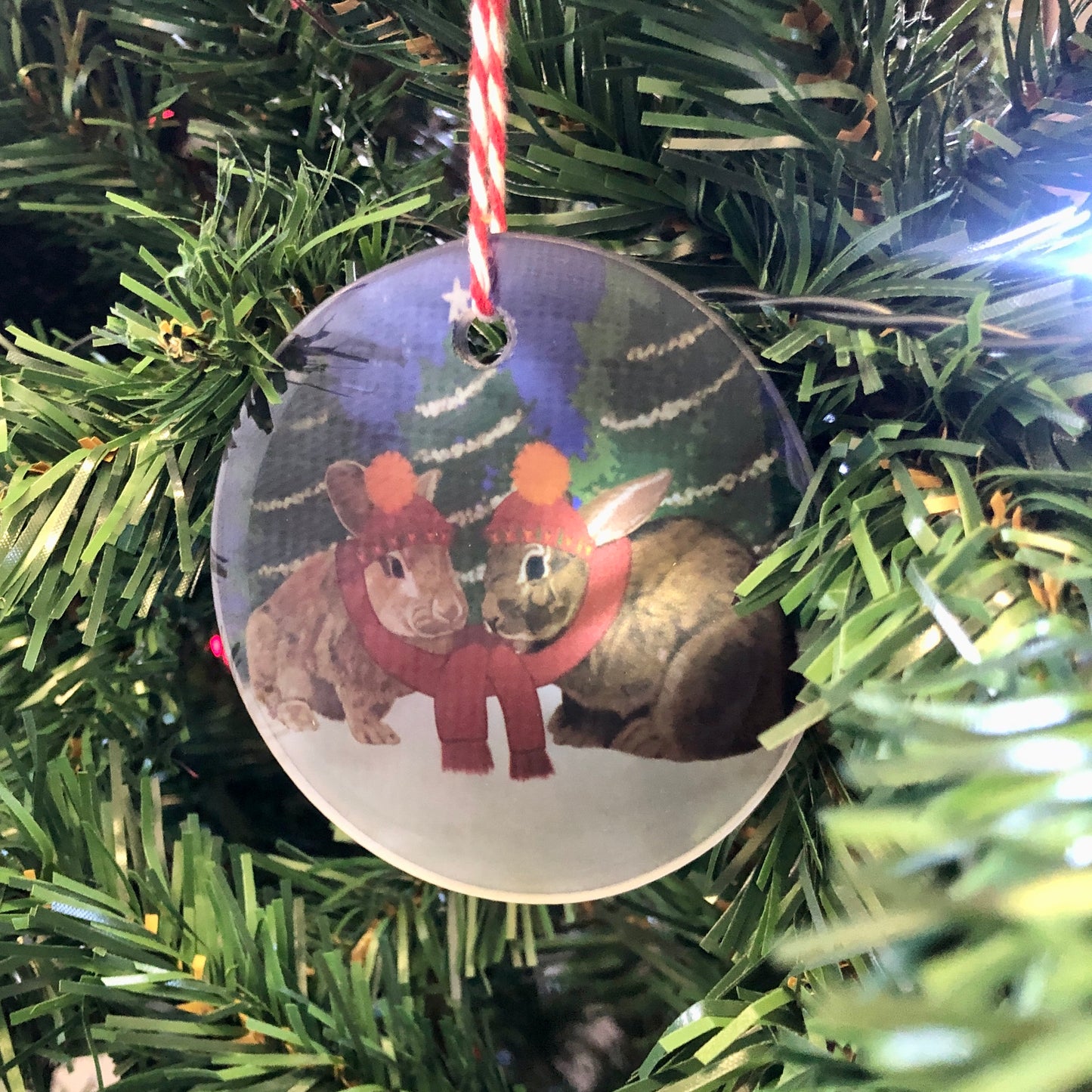 Snow Day Rabbits | Tree Decorations Wooden and Glass