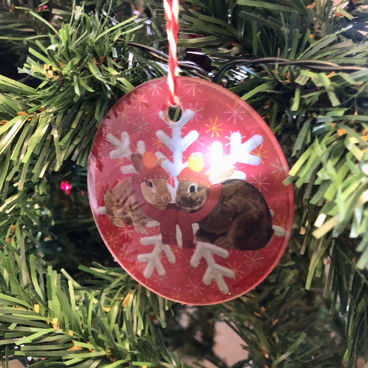 Snow Day Rabbits | Tree Decorations Wooden and Glass