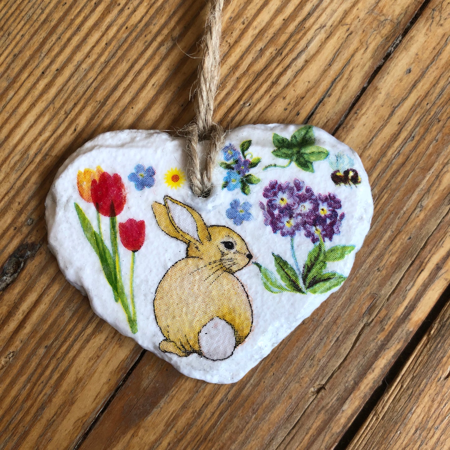 Cottage-core Rabbit Decorations on Mini Slate Hearts