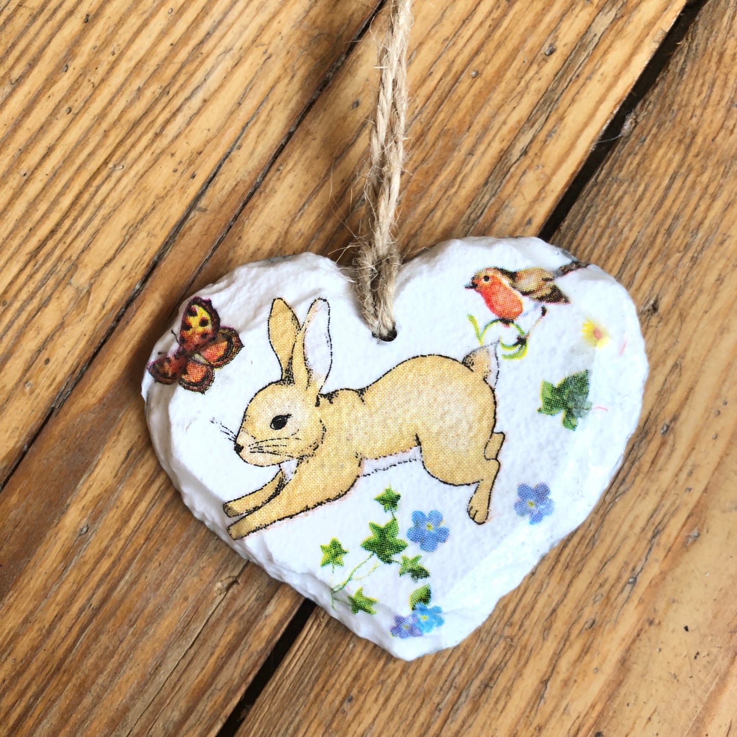 Cottage-core Rabbit Decorations on Mini Slate Hearts