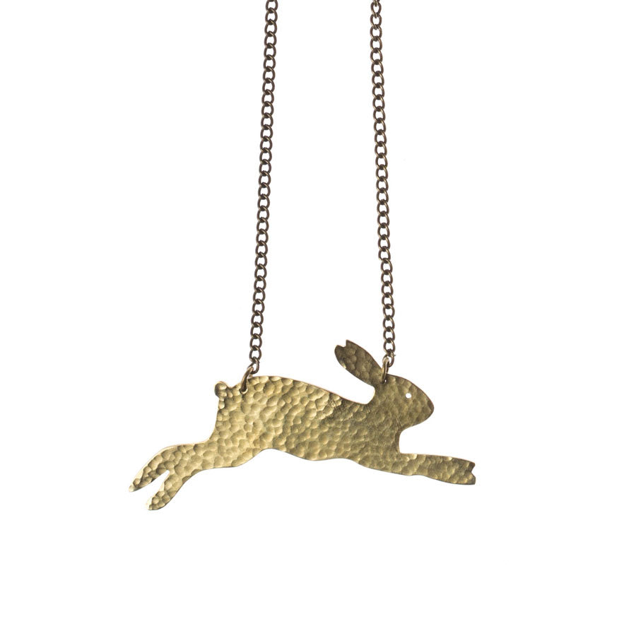 Hammered Brass Hare Necklace