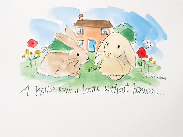 Bunny Home Handpainted Watercolour with Custom Bunnies