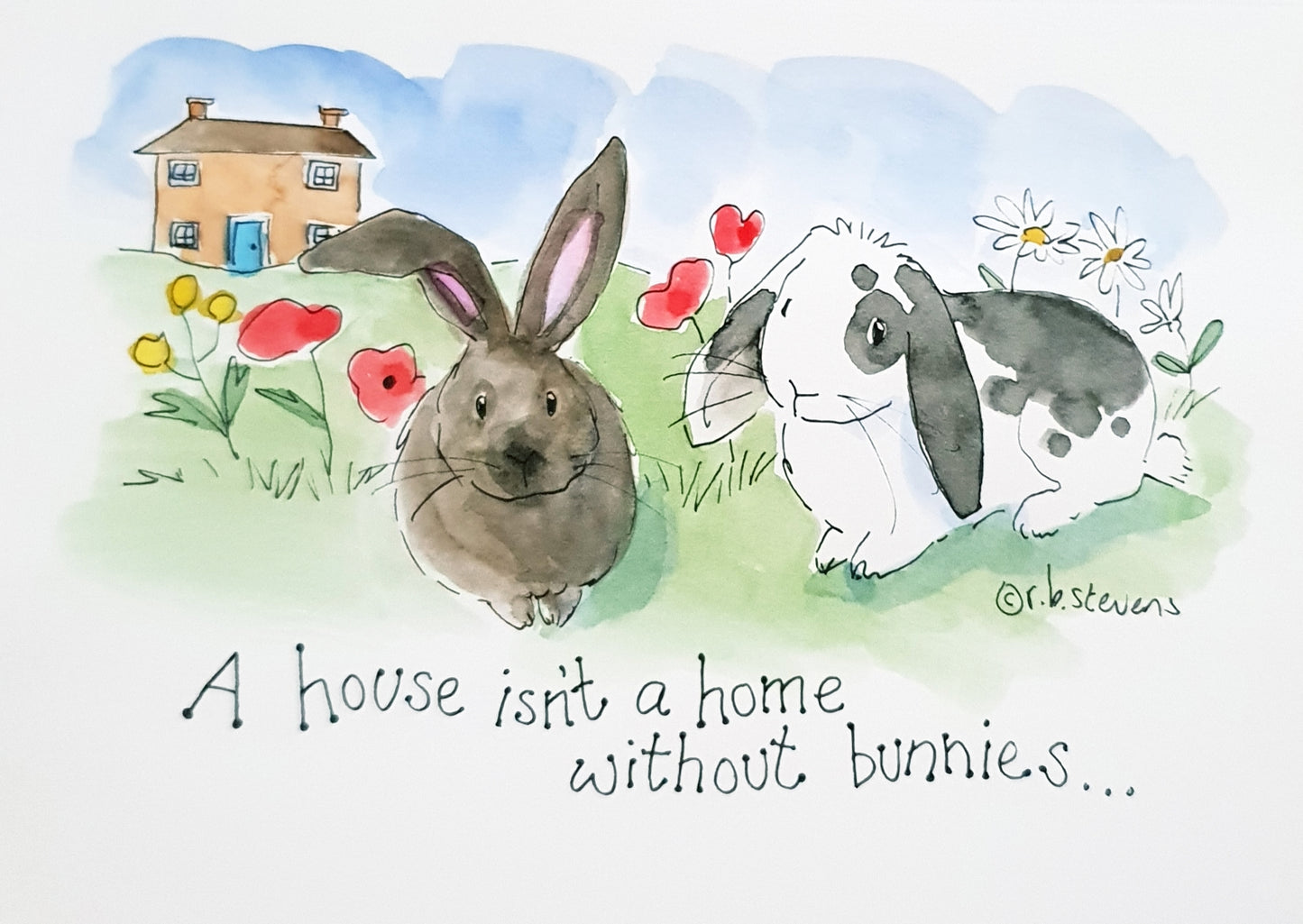 Bunny Home Handpainted Watercolour with Custom Bunnies