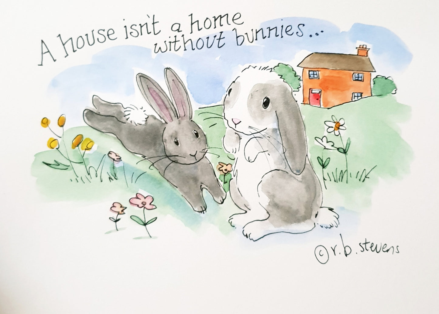 Bunny Home Handpainted Watercolour with Custom Bunnies