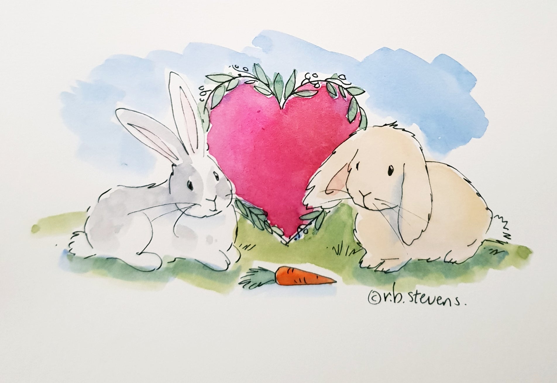 Bunny Love Handpainted Watercolour with Custom Bunnies