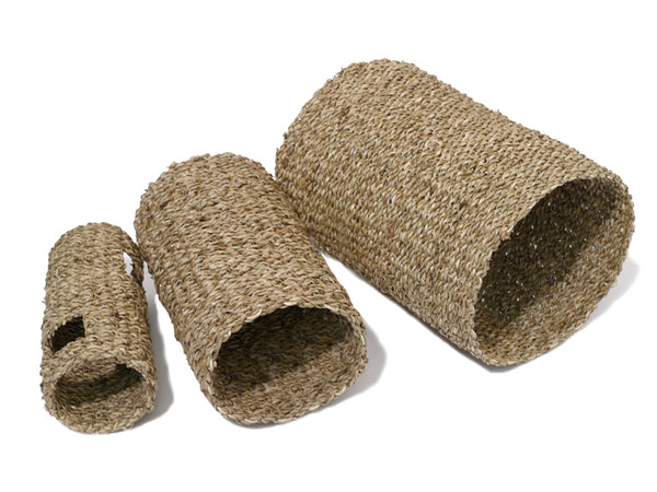 Rosewood rabbit tunnel made of seagrass and rattan, large size beside medium and small sizes.
